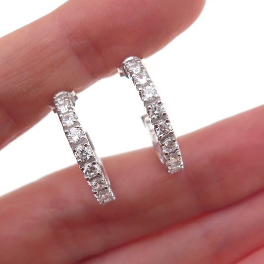 925 Sterling Silver Round-Cut C Z Hoop Earrings
