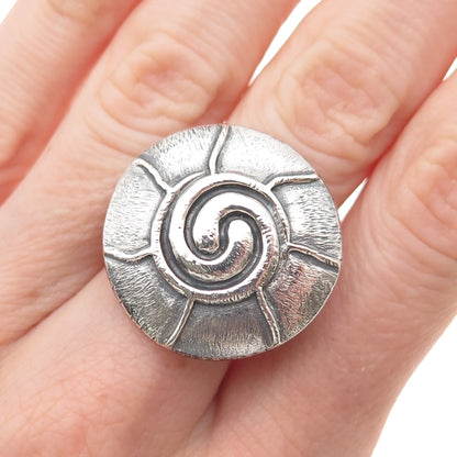 925 Sterling Silver Vintage Modernist Yin Yang Oxidized Ring Size 7