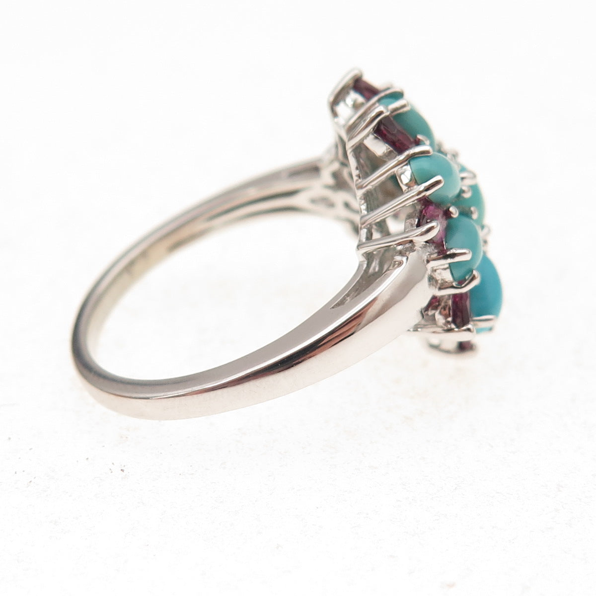 925 Sterling Silver Real Sleeping Beauty Turquoise & Tourmaline Ring Size 8.25