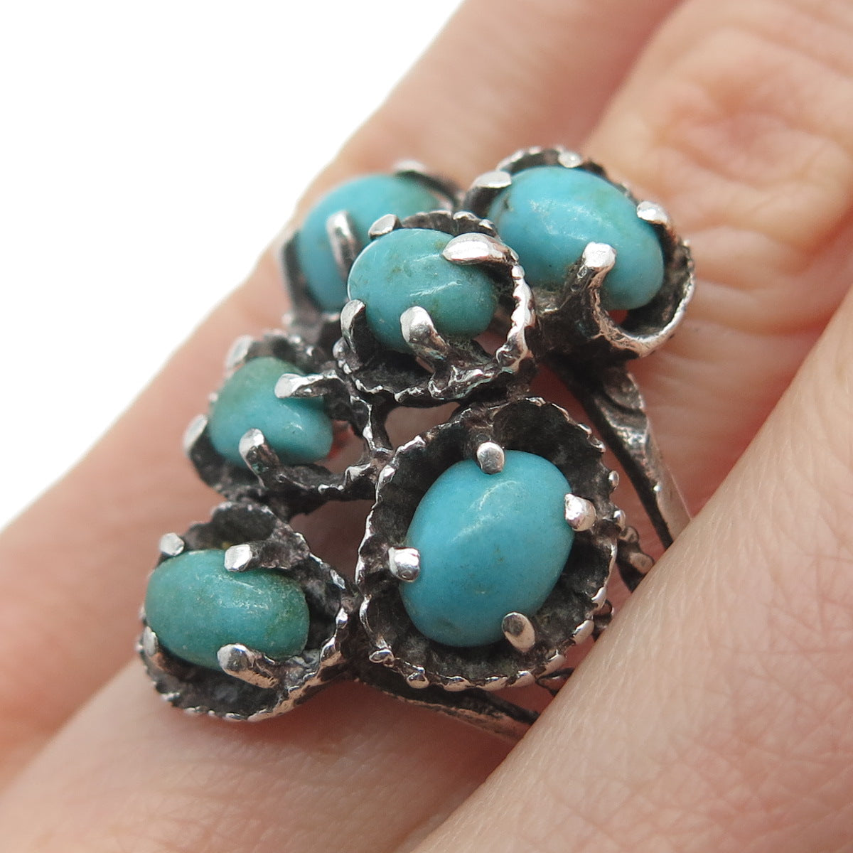 925 Sterling Silver Vintage Real Kingman Turquoise Modernist Ring Size 8.5