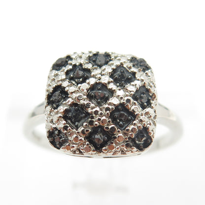 925 Sterling Silver Real Round-Cut Black Diamond Lattice Pattern Ring Size 10