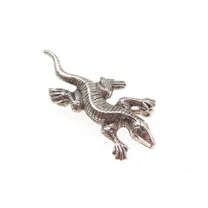 925 Sterling Silver Antique Art Deco Lizard Oxidized Pin Brooch