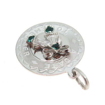 925 Sterling Silver Vintage Green Rhinestone "A Date to Remember" Bells Pendant