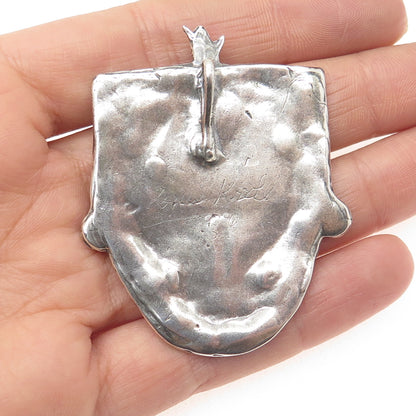 LOUIS KROLL 925 Sterling Silver Vintage 1989 African Mask Ethnic Pendant