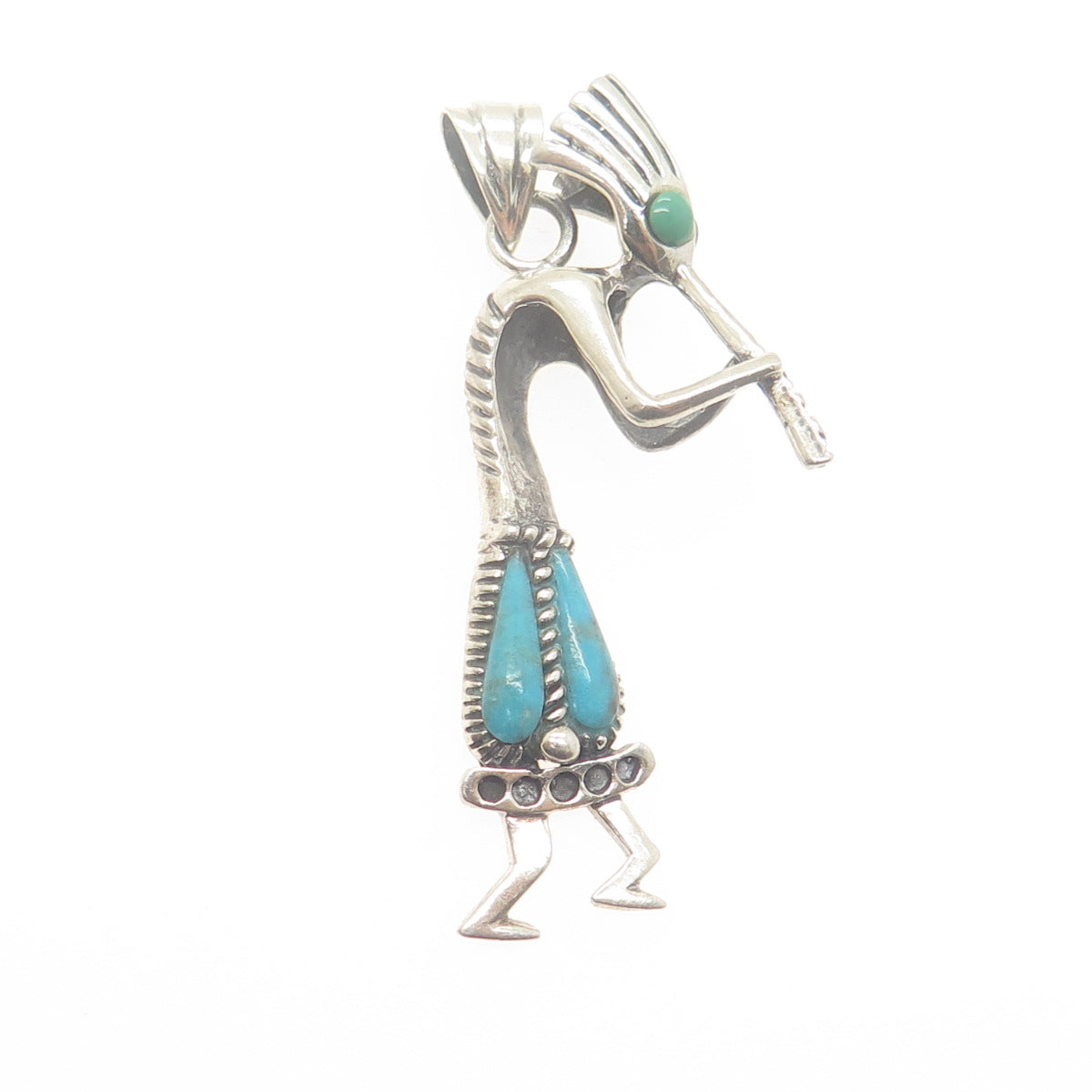 RENEGADE JEWELRY 925 Sterling Silver Vintage Turquoise Kokopelli Tribal Pendant