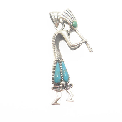 RENEGADE JEWELRY 925 Sterling Silver Vintage Turquoise Kokopelli Tribal Pendant