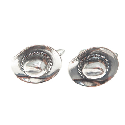 925 Sterling Silver Vintage Southwestern Cowboy Hat Oxidized Screw Back Earrings