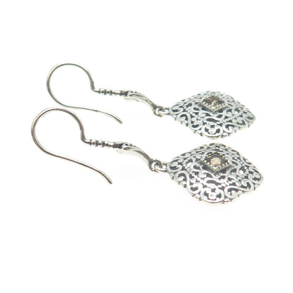 BERIA 925 Sterling Silver Princess-Cut Yellow Rhinestone Ornate Earrings