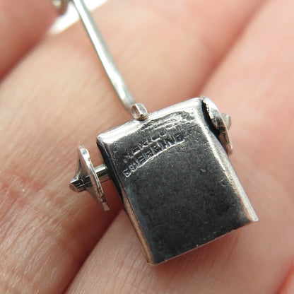 925 Sterling Silver Antique Mexico Dust Scoop Oxidized Minimalist Pendant