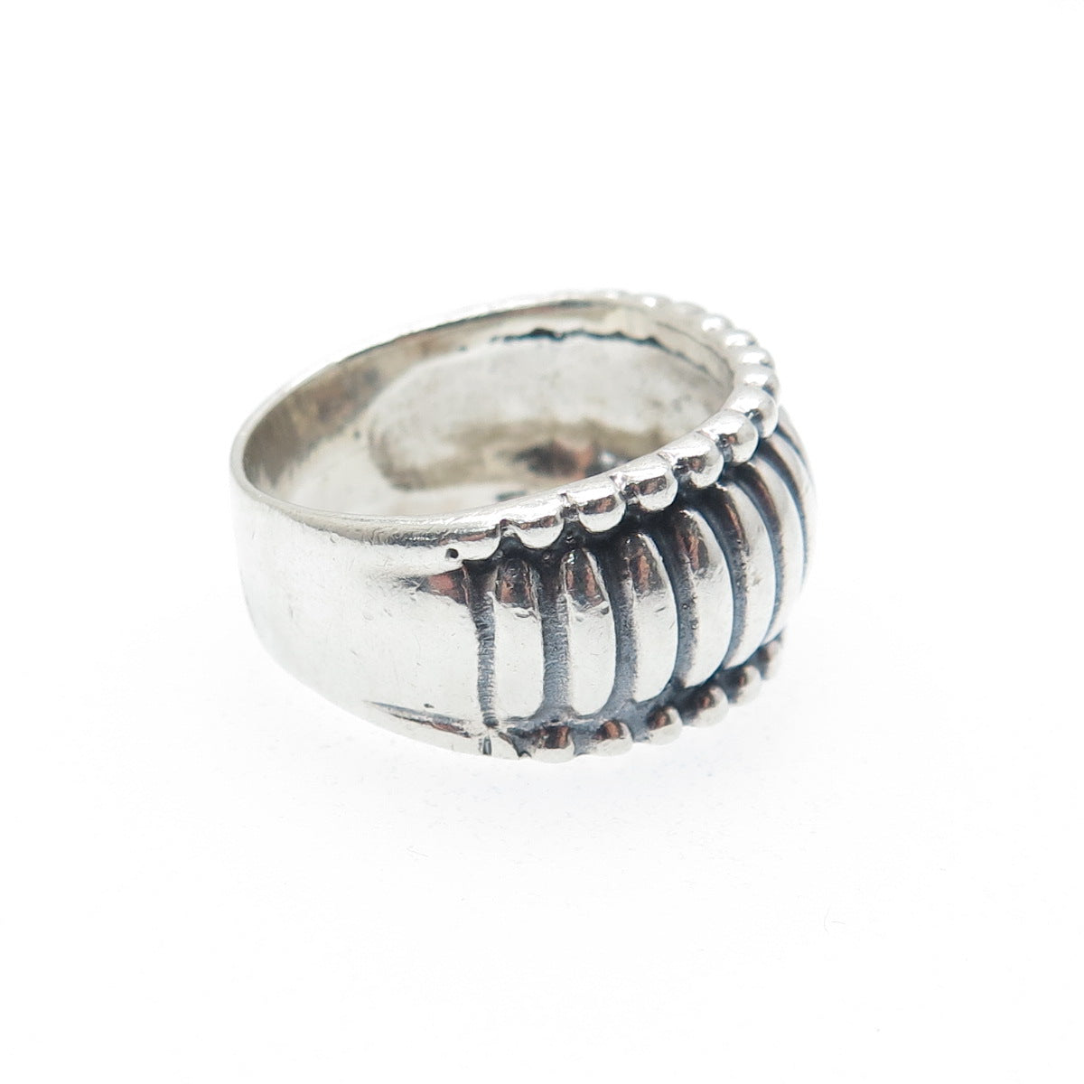 925 Sterling Silver Vintage Modernist Shell Oxidized Ring Size 6.75