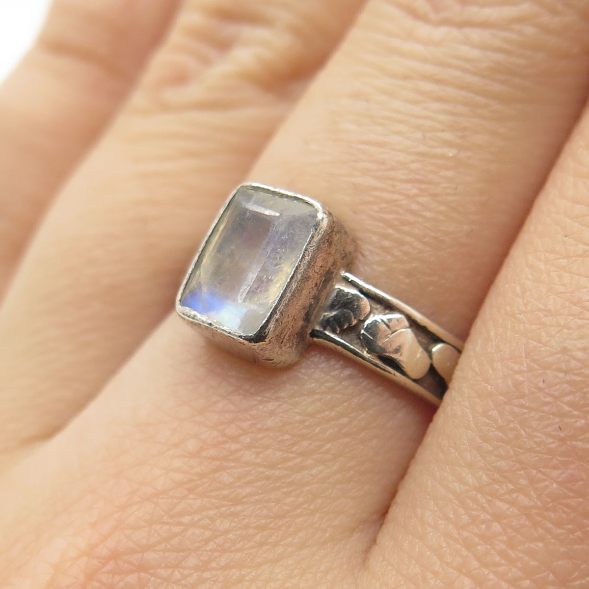 925 Sterling Silver Vintage Real Moonstone Gem Foot Ring Size 4.75