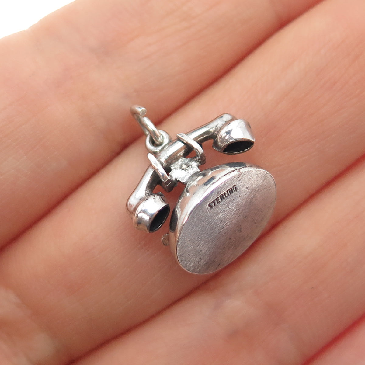 925 Sterling Silver Antique Art Deco I Love You Rotary Telephone Mini Pendant