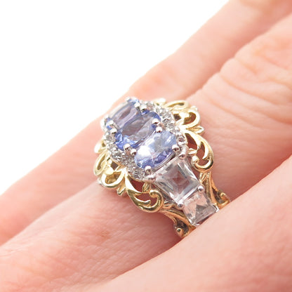 Chuck Clemency 925 Sterling 2-Tone Real Tanzanite & White Topaz Ring Size 5.25