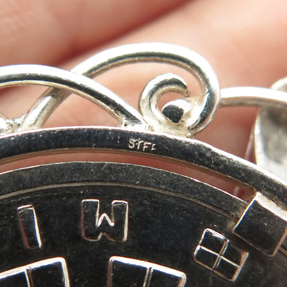 925 Sterling Silver Vintage Tribal Pendant / Pin Brooch