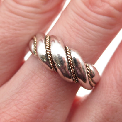 MONICA JAIN 925 Sterling Silver 14K Gold Vintage Modernist Ring Size 8.75