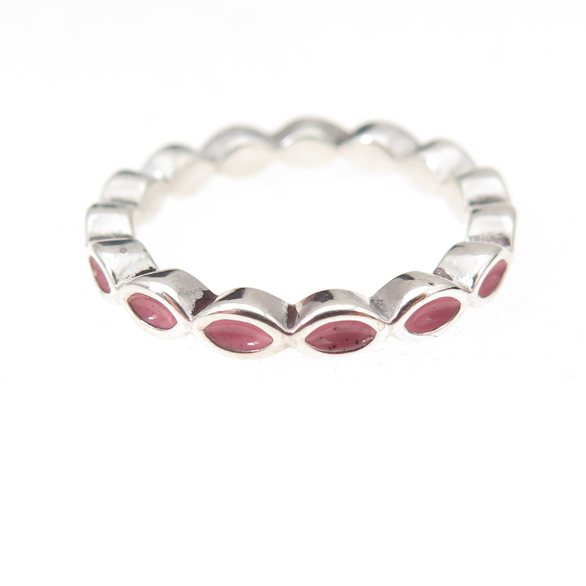 Pandora 925 Sterling Silver Pink Enamel Joy Band Ring Size 5.25