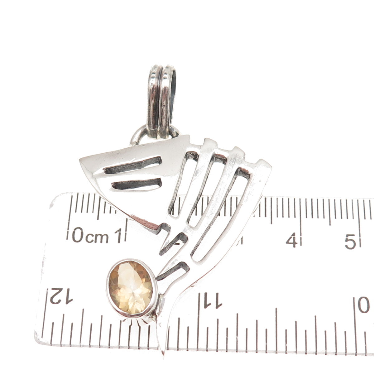 925 Sterling Silver Vintage Real Citrine Modernist Oxidized Pendant