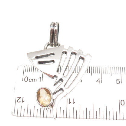925 Sterling Silver Vintage Real Citrine Modernist Oxidized Pendant