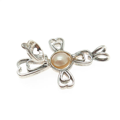 KABANA 925 Sterling Vintage Real Pearl Interchangeable Cage Heart Cross Pendant