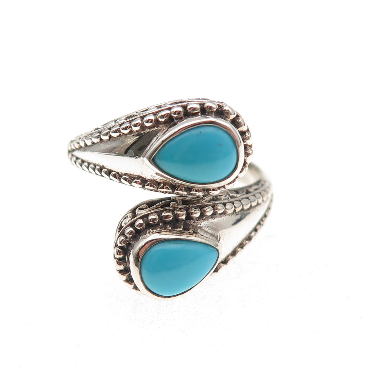925 Sterling Silver Vintage Real Turquoise Oxidized Adjustable Ring Size 8.25