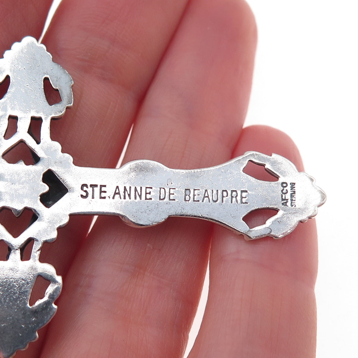 Afco 925 Sterling Silver Antique Sainte Anne de Beaupre Crucifix Cross Pendant