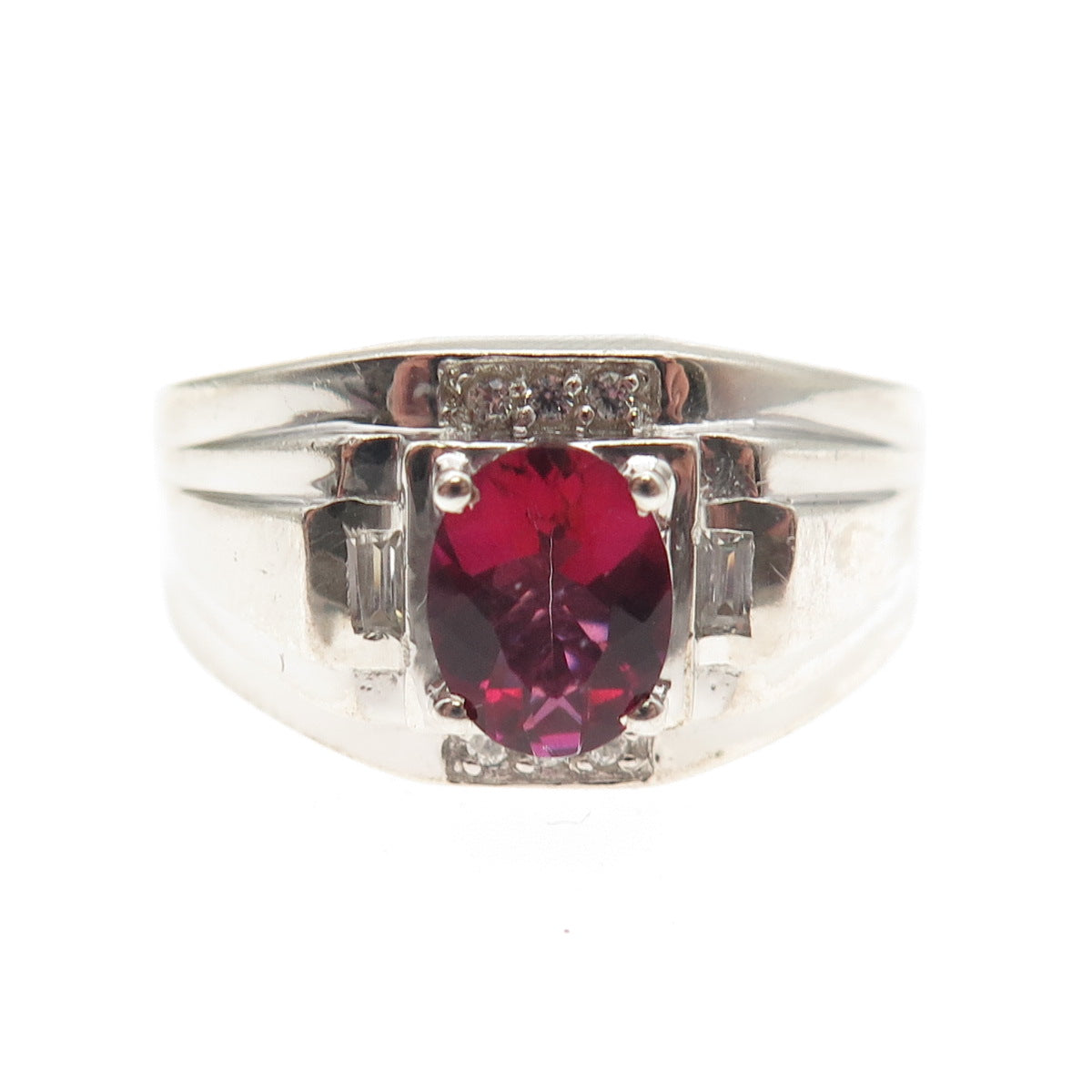 D'JOY 925 Sterling Silver Real Pink Tourmaline & White Topaz Ring Size 10