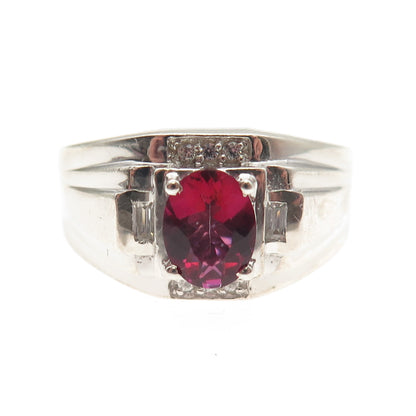D'JOY 925 Sterling Silver Real Pink Tourmaline & White Topaz Ring Size 10