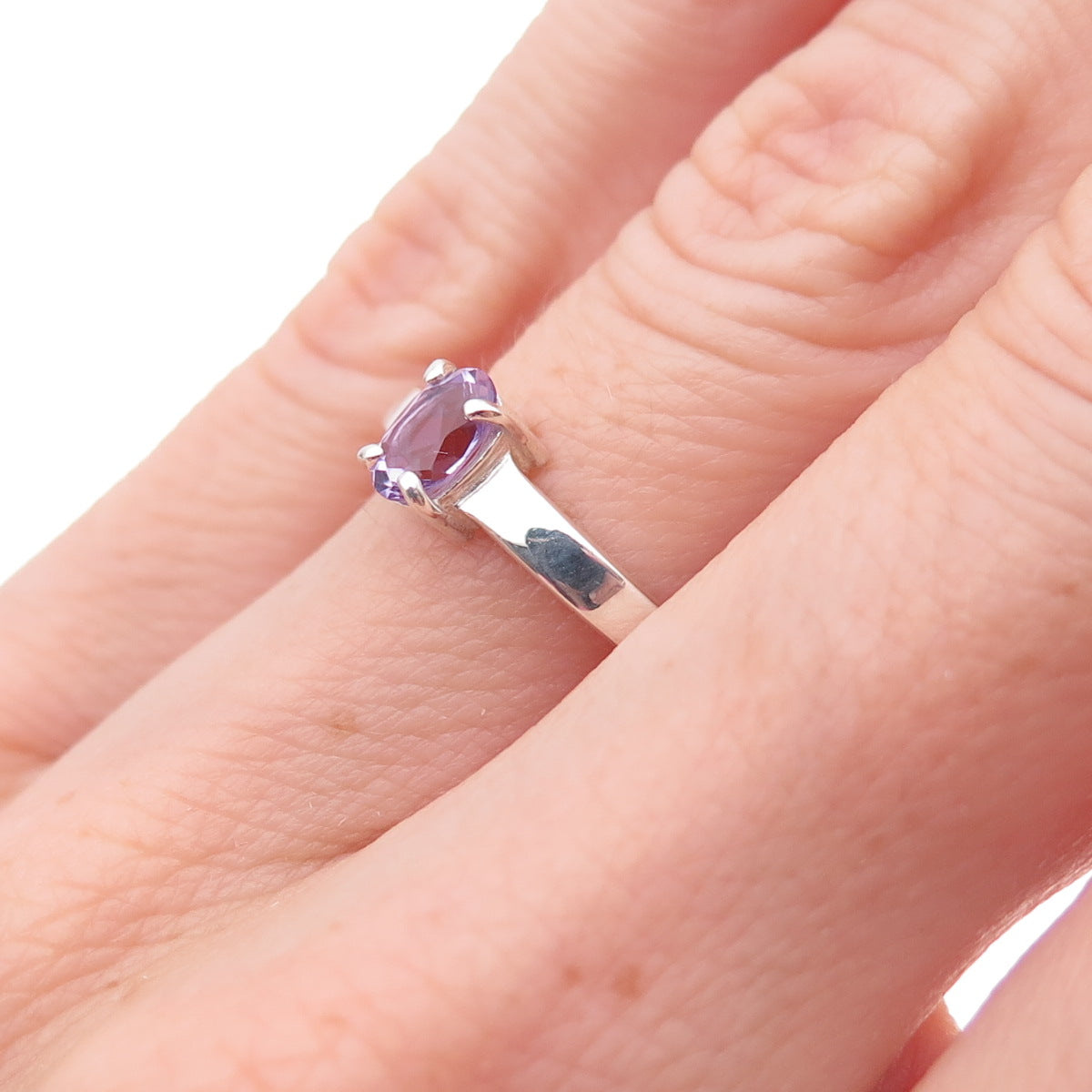 CNA Pranda 925 Sterling Silver Vintage Real Oval-Cut Amethyst Ring Size 5.25
