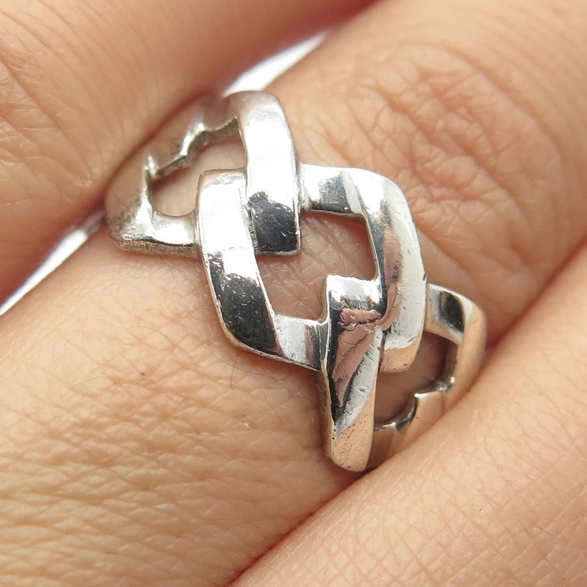 925 Sterling Silver Vintage Han Cuban Chain Ring Size 6.75