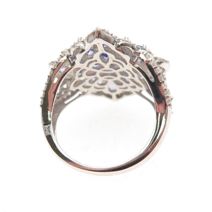 Chuck Clemency 925 Sterling Silver Real Tanzanite & White Topaz Ring Size 8.25