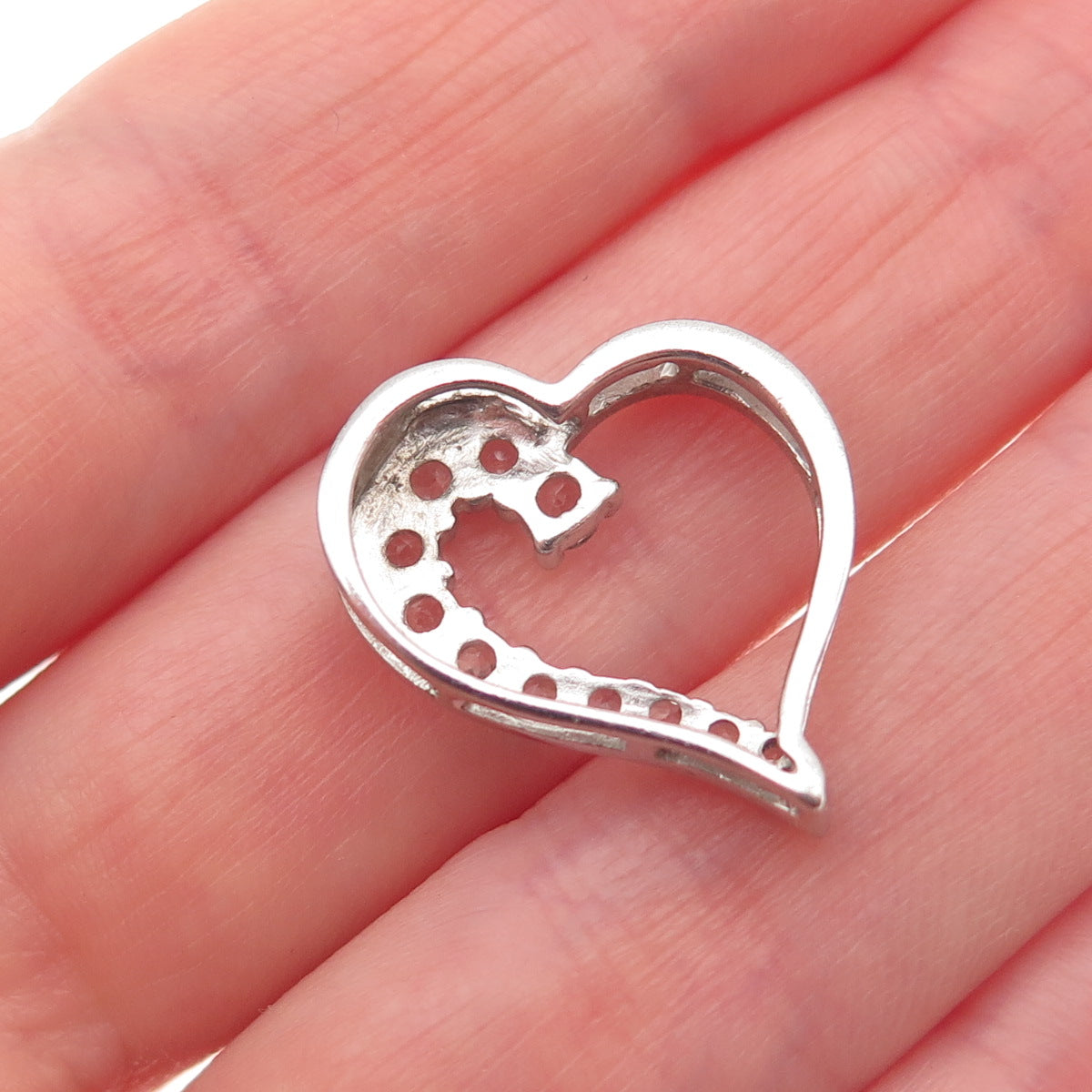 925 Sterling Silver Real Round-Cut White Topaz Heart Mini Slide Charm Pendant