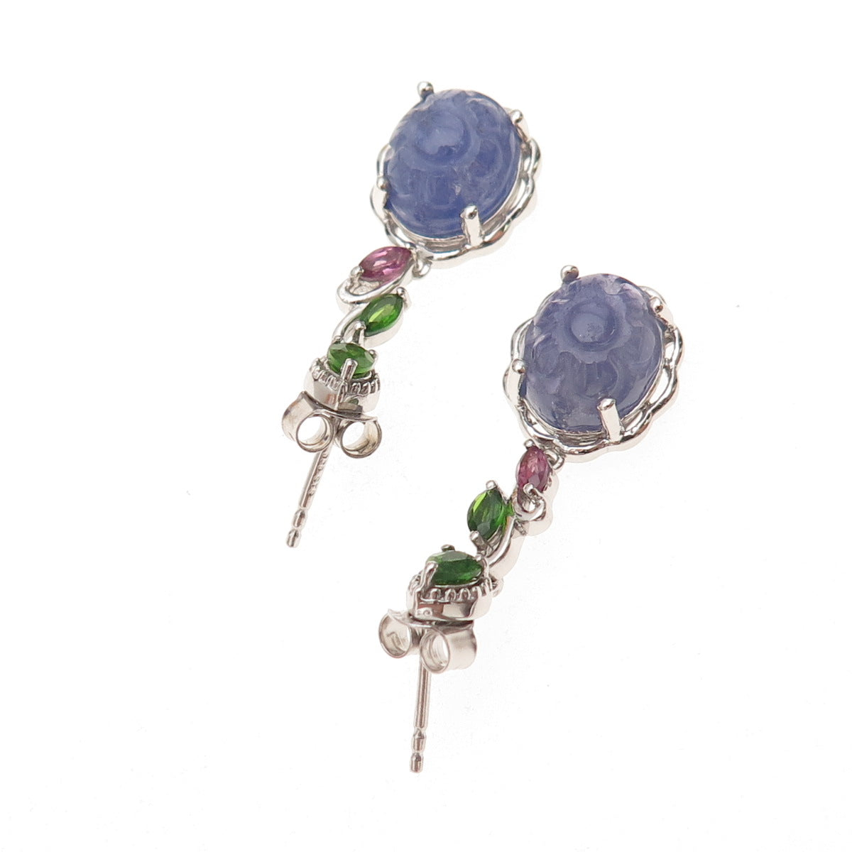 Chuck Clemency 925 Sterling Silver Real Tanzanite Peridot & Amethyst Earrings