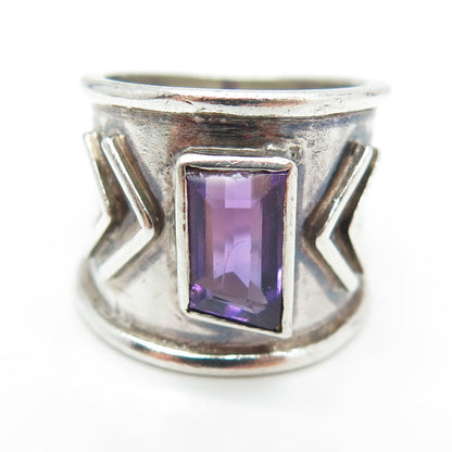 AJR METALS 925 Sterling Silver Vintage Real Amethyst Modernist Arrow Ring Size 6