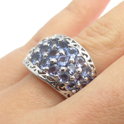 CHUCK CLEMENCY 925 Sterling Silver Real Round-Cut Iolite Cluster Ring Size 7.25