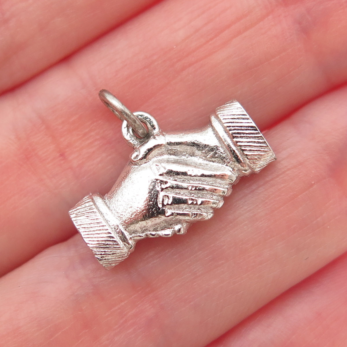 925 Sterling Silver Vintage Handshake 3D Mini Charm Pendant