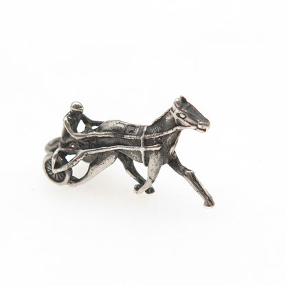 925 Sterling Silver Antique Art Deco Jockey & Racing Horse Oxidized 3D Miniature