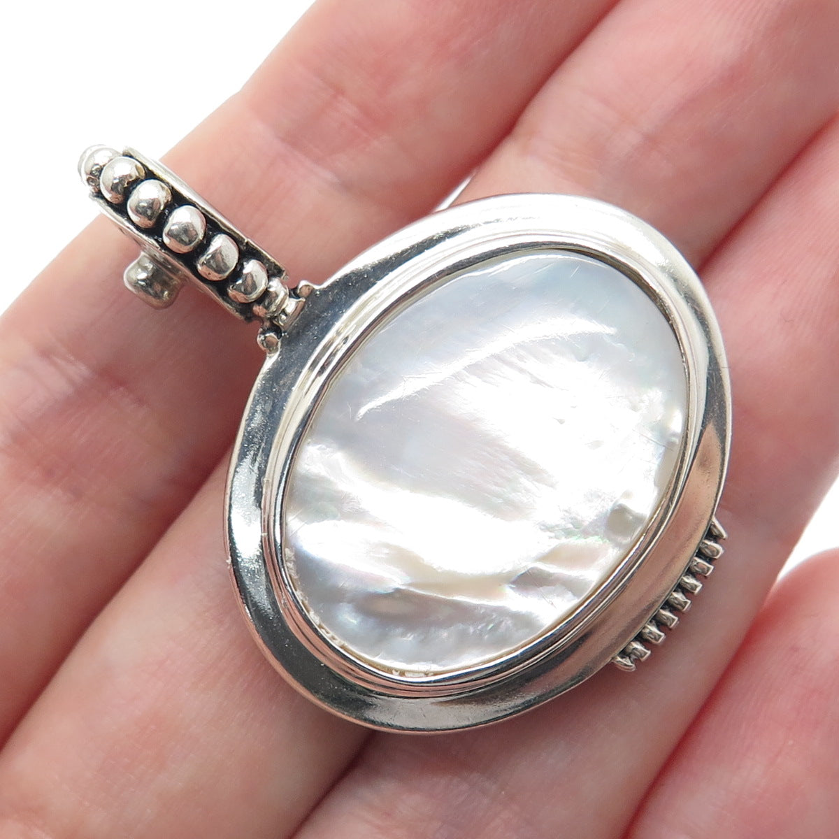 ESPO SIG Joseph Esposito Sterling Silver Vintage Real MOP Beaded Snap Pendant