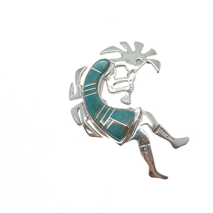 First American Traders Gallup Old Pawn Sterling Turquoise Kokopelli Pin Pendant