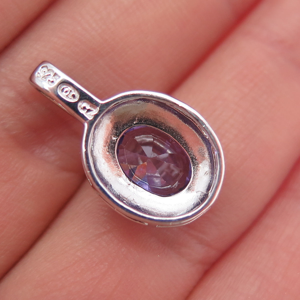 925 Sterling Silver Real Diamond Accent & Amethyst Mini Charm Pendant