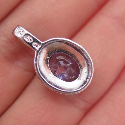 925 Sterling Silver Real Diamond Accent & Amethyst Mini Charm Pendant