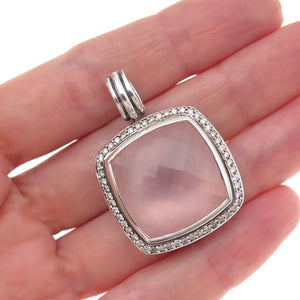 David Yurman Sterling Silver Vintage Real Diamond & Rose Quartz Albion Pendant