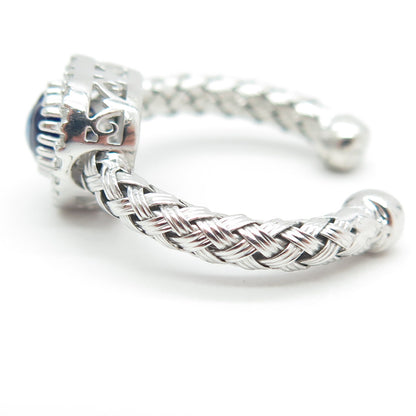 925 Sterling Silver Diamond Glass Evil Eye Heart Woven Adjustable Ring Size 5.5