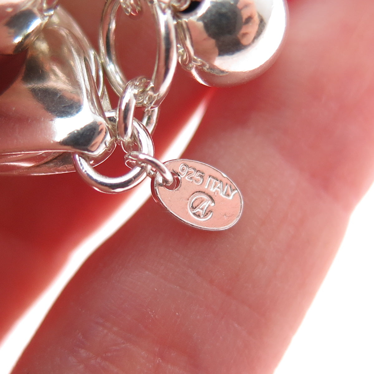 925 Sterling Silver Vintage Italy Multi-Quartz & Aquamarine Heart Bracelet 7.5"