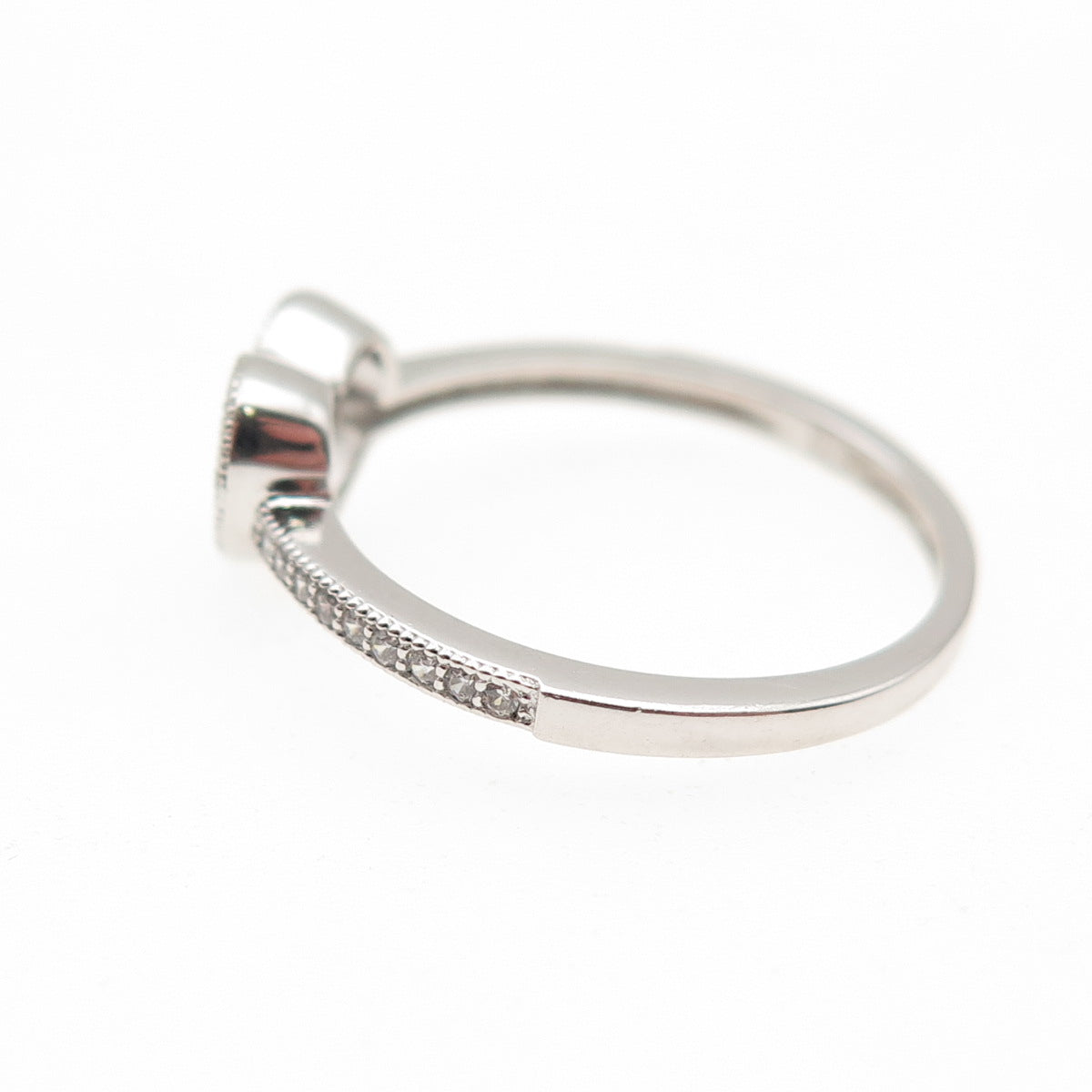 925 Sterling Silver Round-Cut C Z Heart Ring Size 7