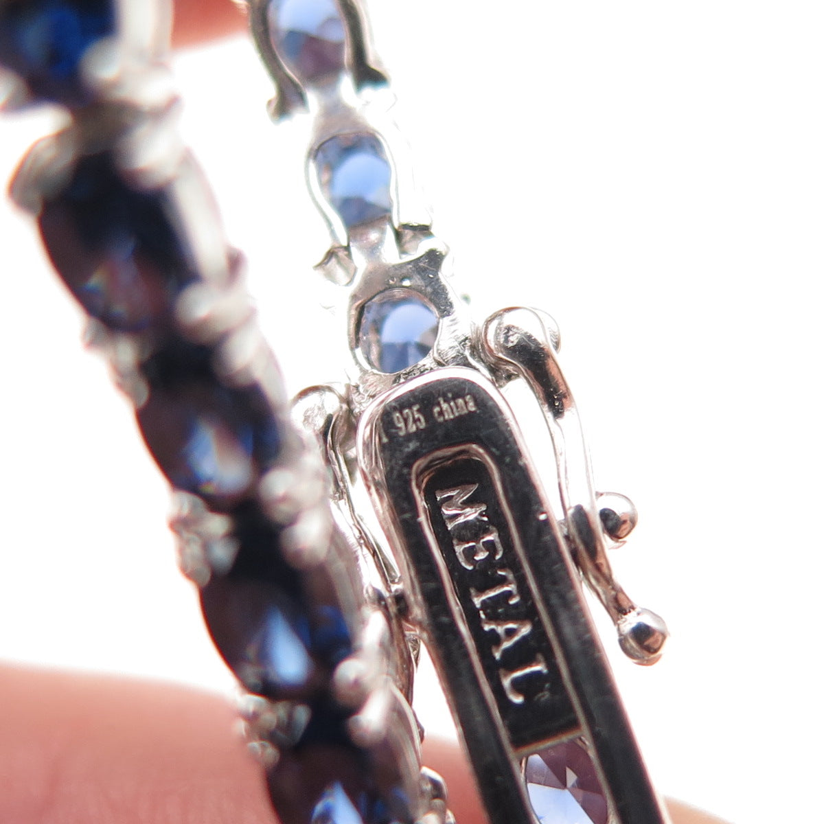 925 Sterling Silver Oval-Cut Lab-Created Sapphire Bracelet 7.5"