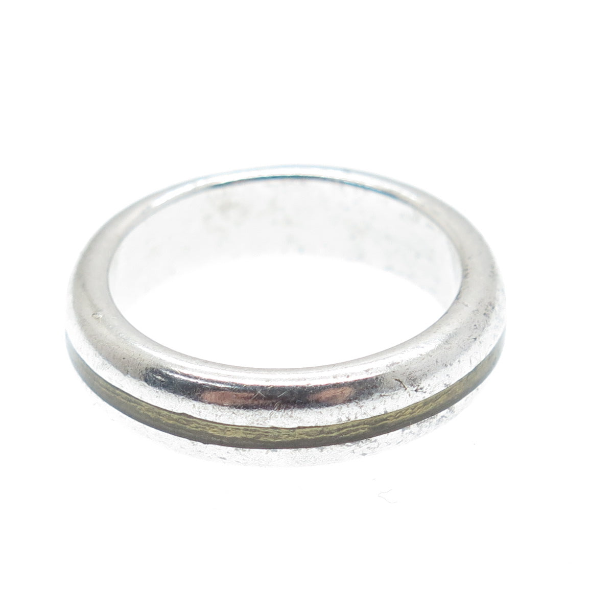 925 Sterling Silver Vintage Enamel Wedding Band Ring Size 5