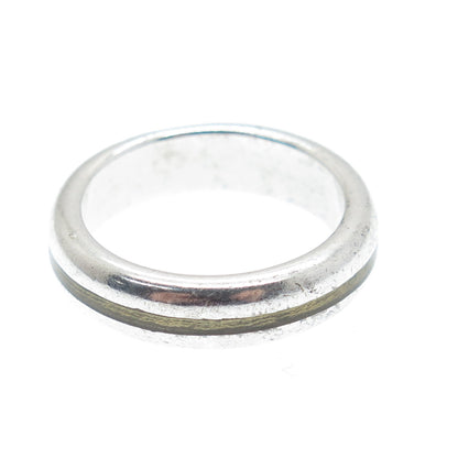 925 Sterling Silver Vintage Enamel Wedding Band Ring Size 5
