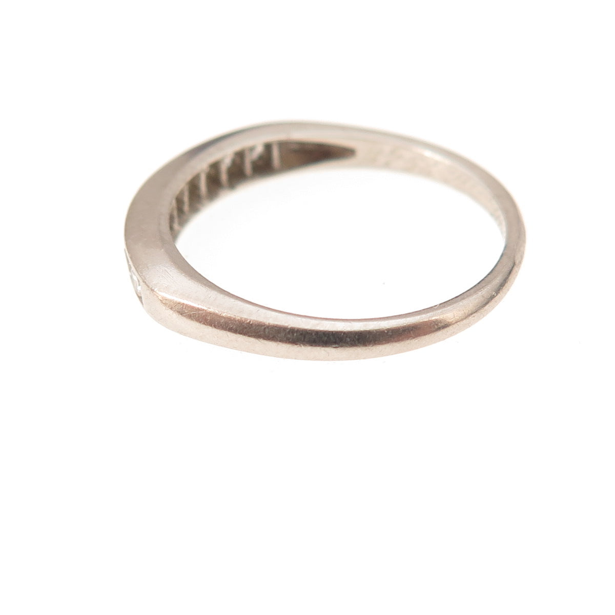 Platinum Antique Real Round-Cut Diamond Engraved Ring Size 5