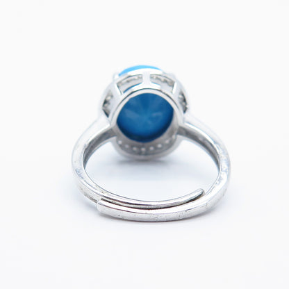 925 Sterling Silver Faux Turquoise & C Z Adjustable Ring Size 5.5