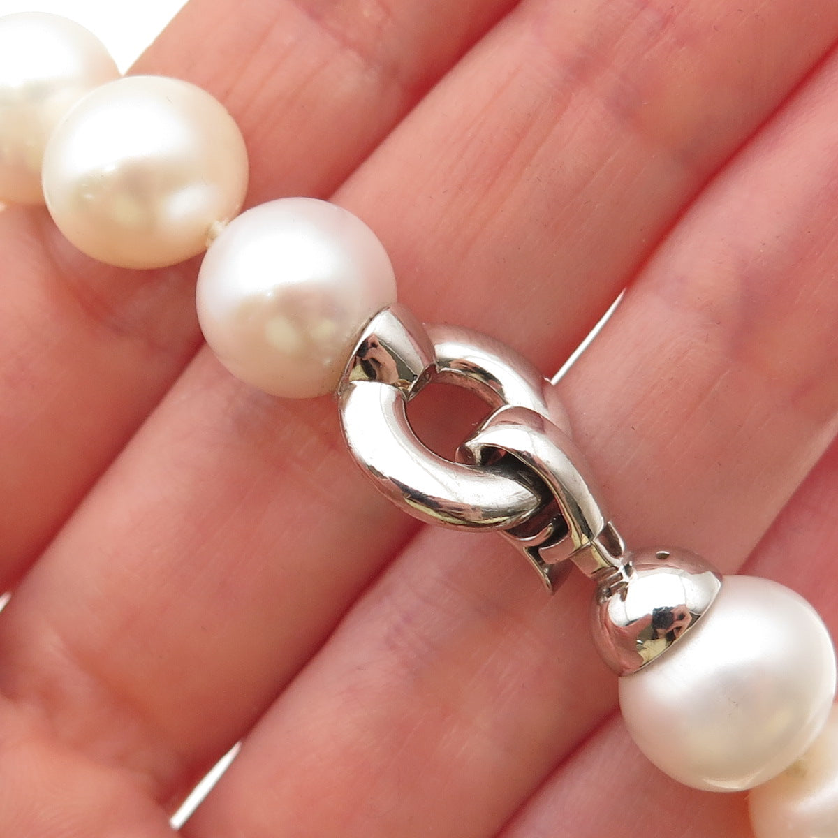 LUCAS LAMETH 925 Sterling Silver Vintage Real Baroque Pearl Beaded Necklace 20"